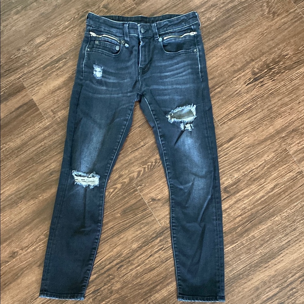 R13 sz 25 EUC black skinny distressed jeans